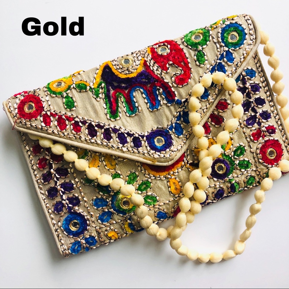 Boho Hand Embroidered Clutch Crossbody Bag - Picture 3 of 7